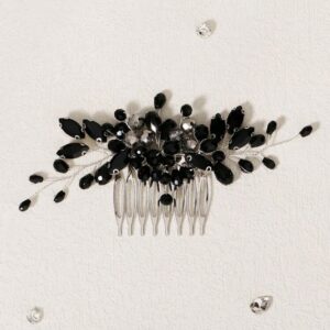 Peigne à cheveux orné de strass noirs